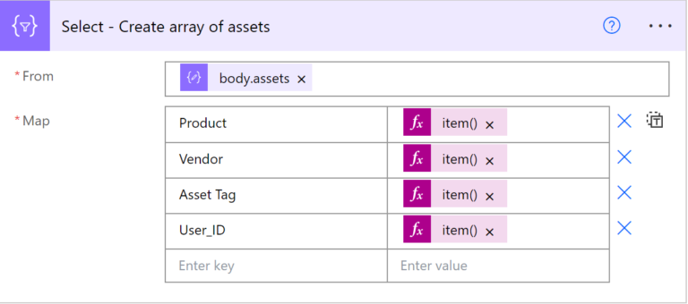 image of the power automate select action