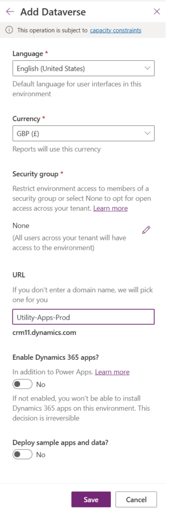 image showing how to set a custom dataverse environment url