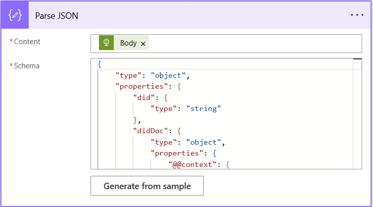 image of the power automate parse json action