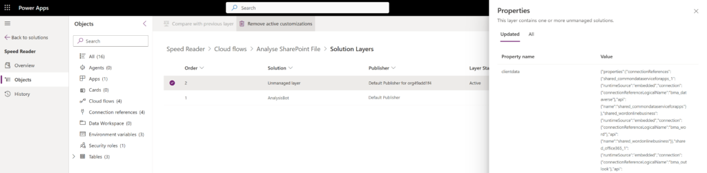 how to delete an unmanaged layer from the component vew