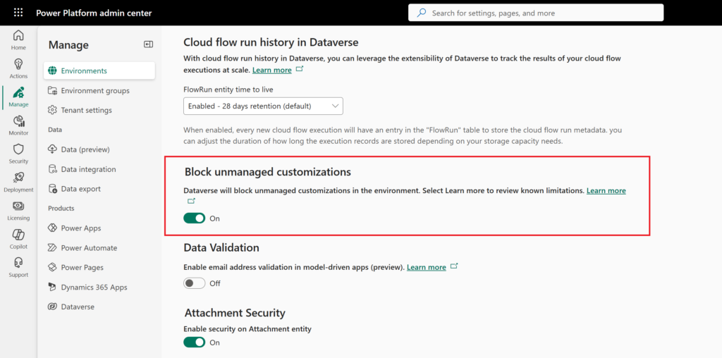 blocking unmanaged layers from being created in an environment
